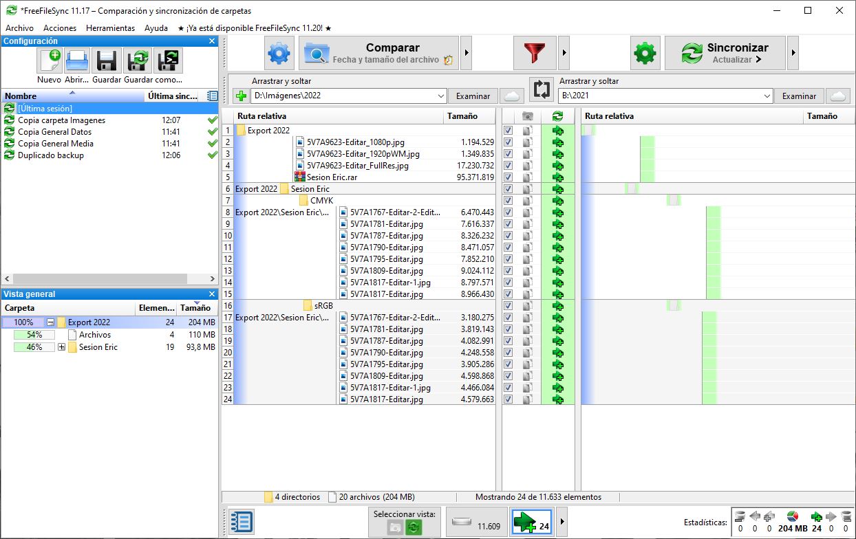 captura de pantalla de FreeFileSync en una copia de seguridad